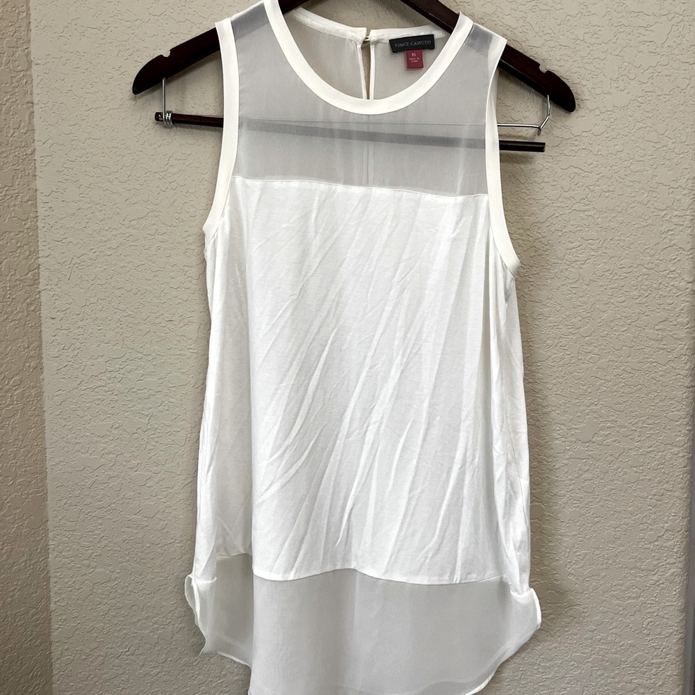 Vince Camuto womens XS White Tank top blouse with Sheer fabric